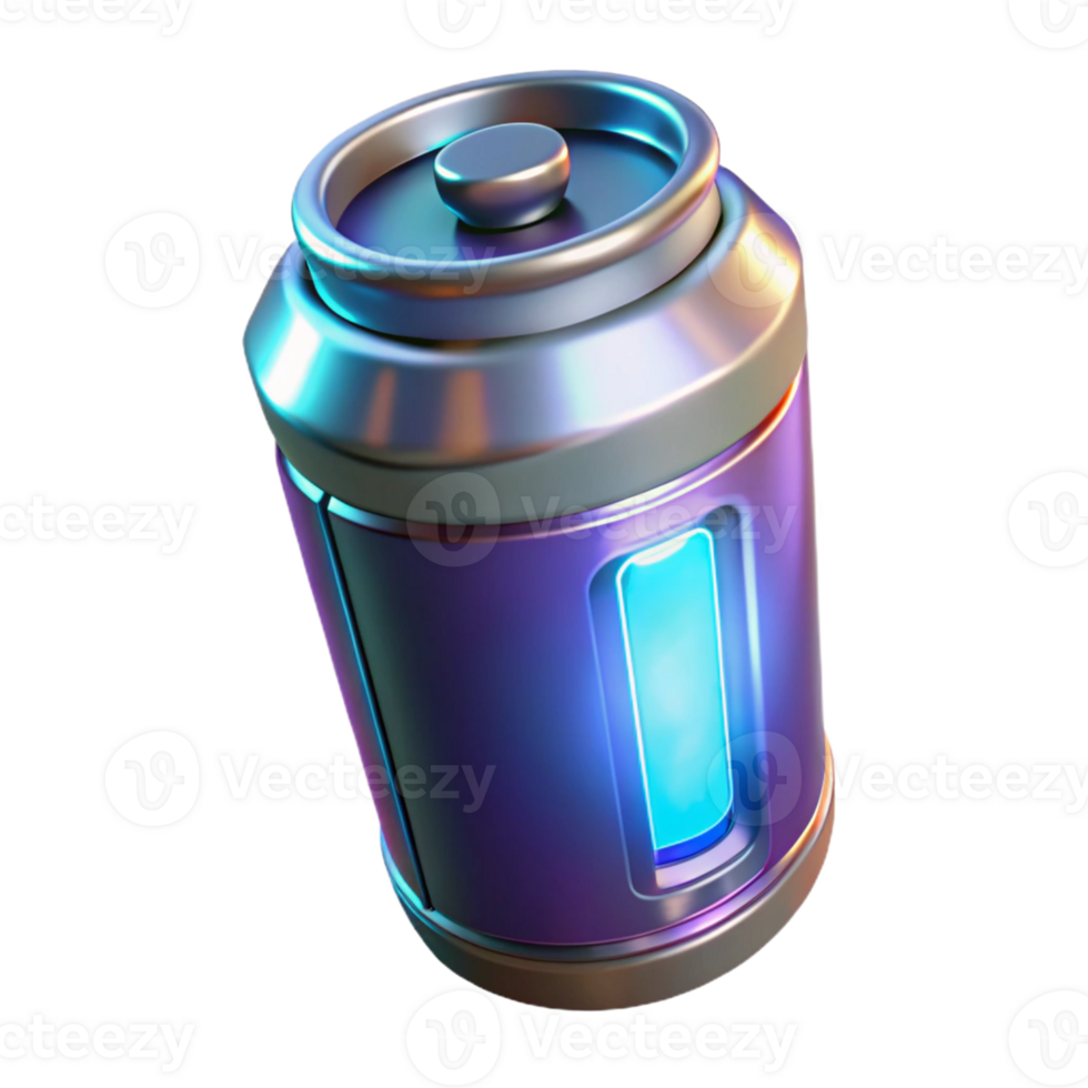 distinguished elegant Hyper-specific professional render, isolated cutout, of a futuristic energy drink canister with glowing liquid with Transparent Background sharp png