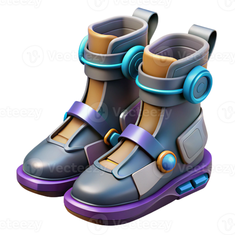 exemplary industrial Ultra-detailed professional render, isolated cutout, of a futuristic anti-gravity boots with magnetic soles with Transparent Background original png