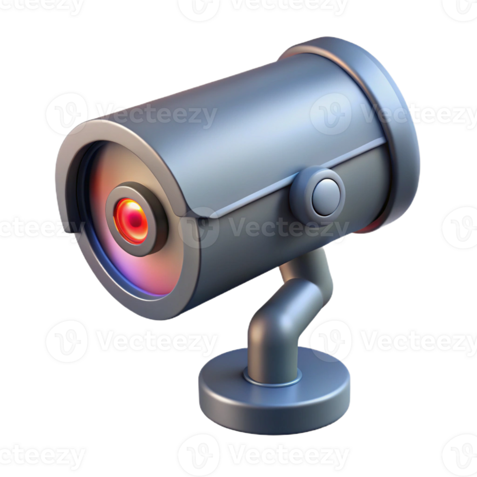 beautiful unparalleled Photorealistic, hyper-specific, isolated cutout of a high-tech security camera with glowing infrared lens with Transparent Background png