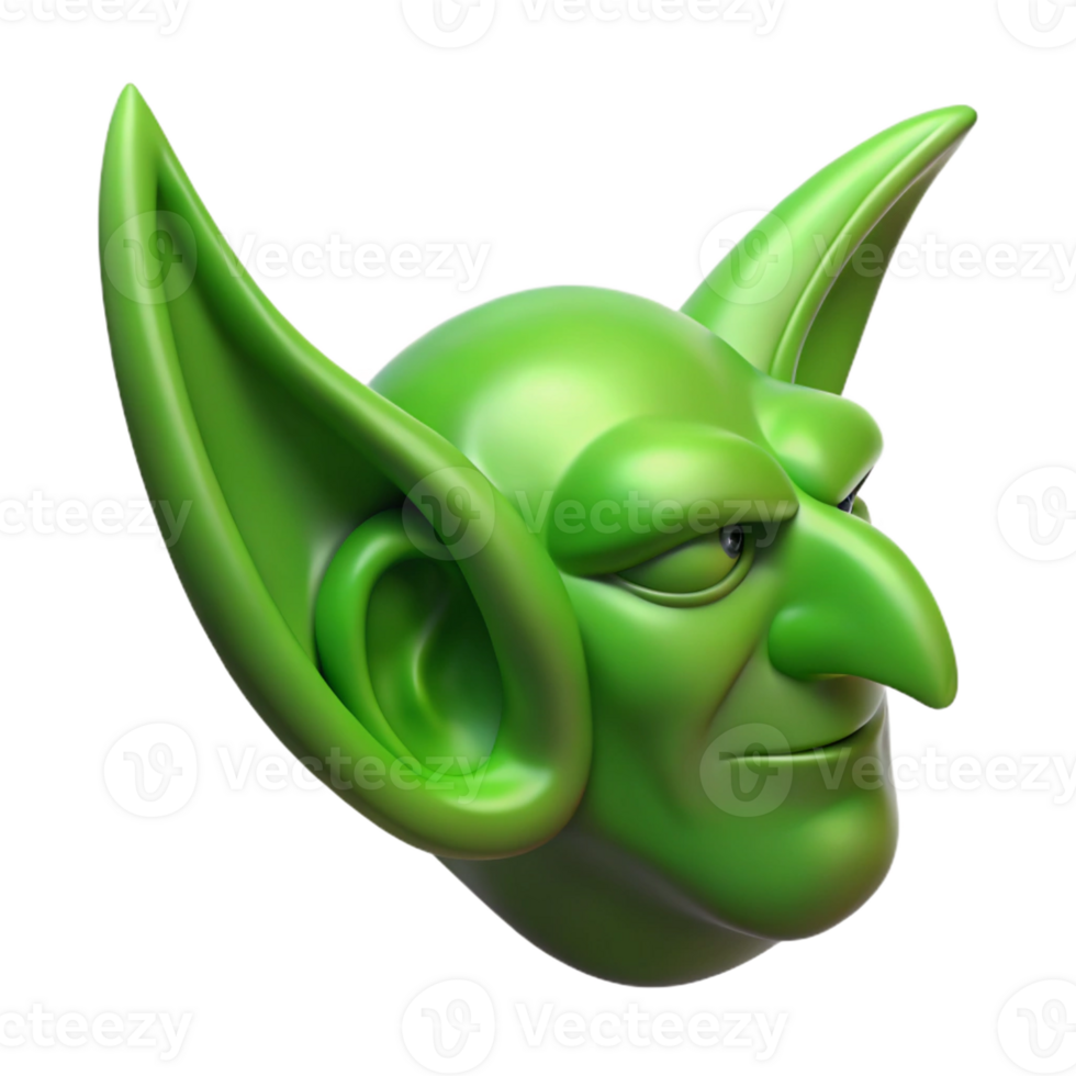 fascinating dynamic baroque Ultra-detailed, concept art style professional render of a single, goblin ear, pointed, green with Transparent Background masterfully captured png