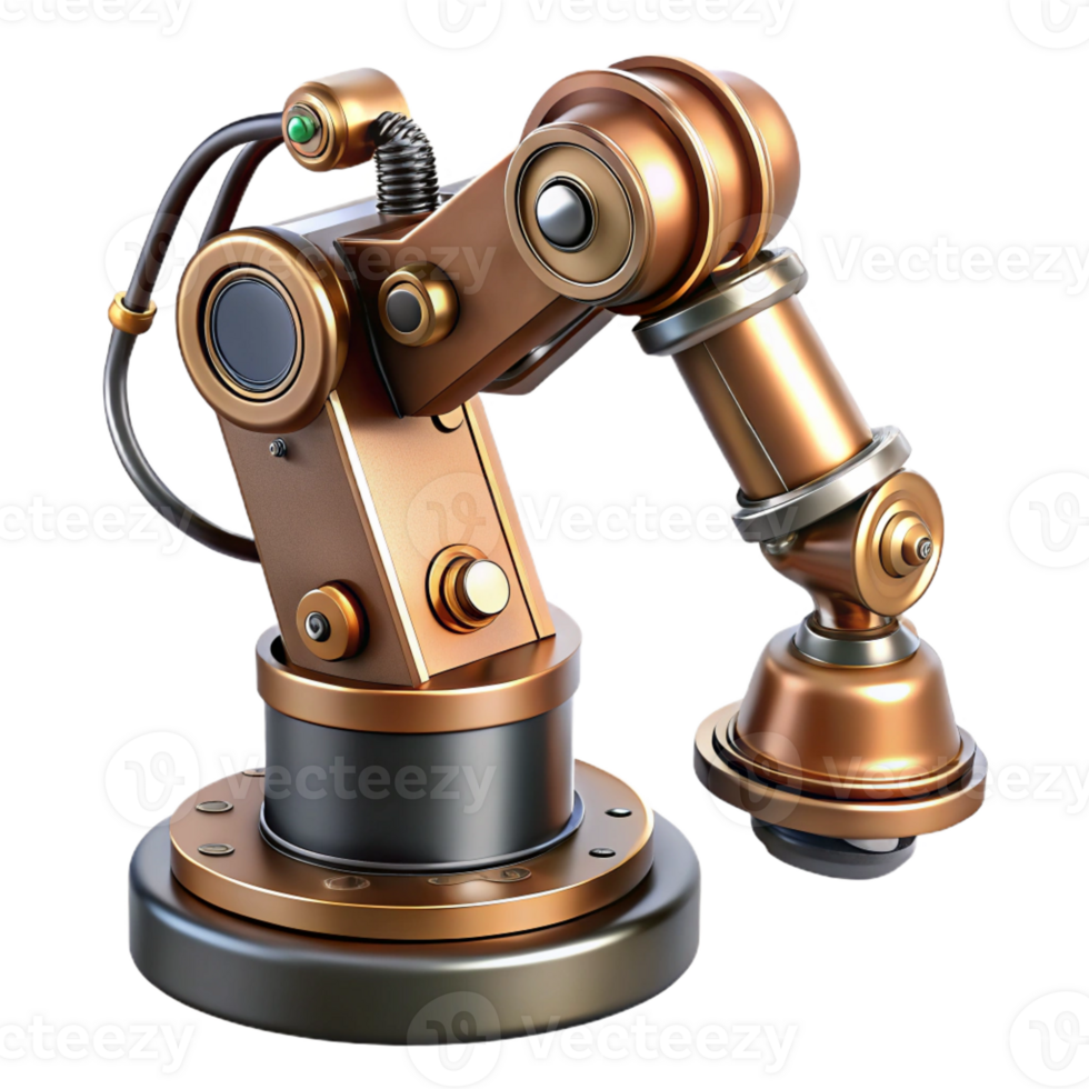dinâmico Maravilhoso steampunk robótico braço com exposto fios e pistões com transparente fundo magistralmente capturado png