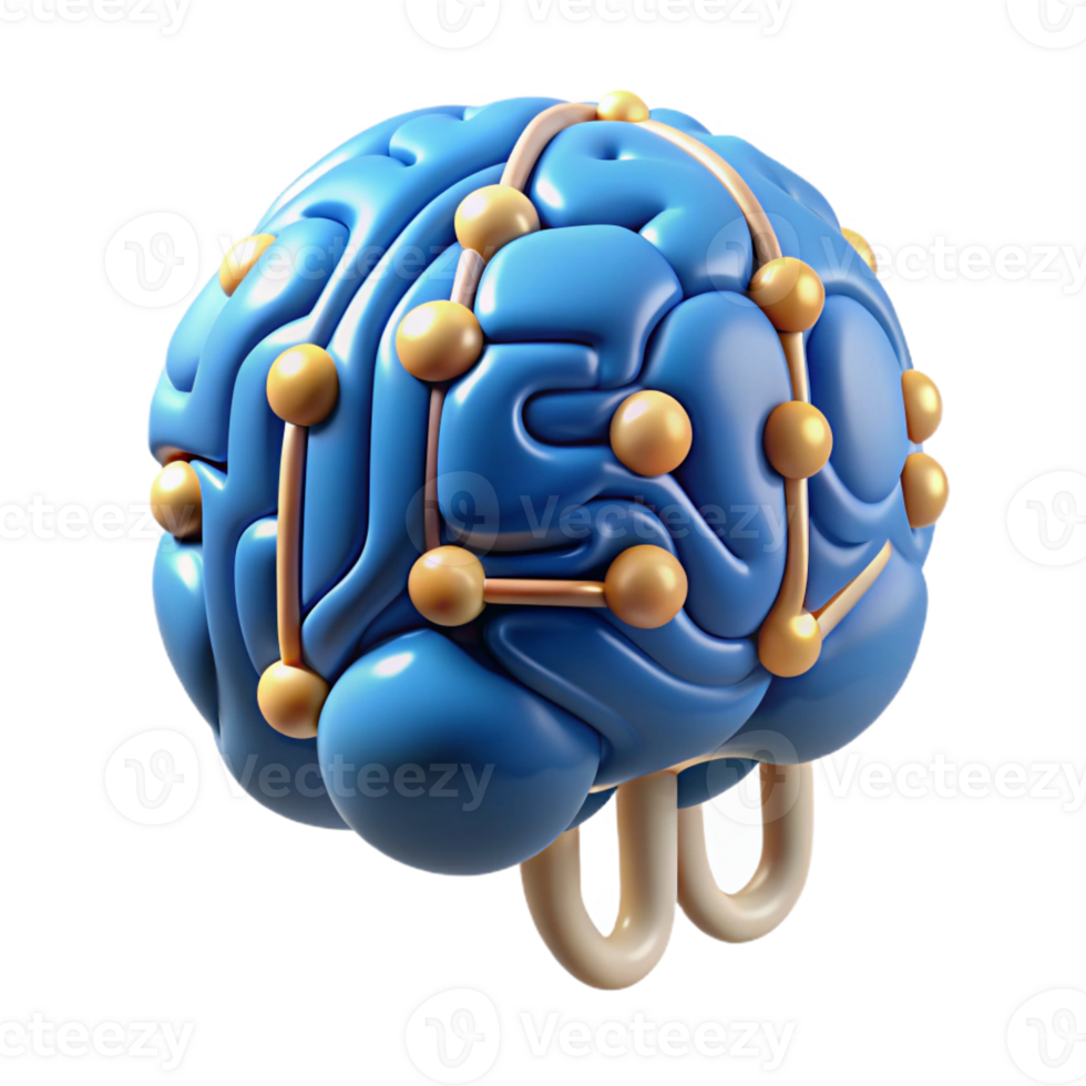 dynamic majestic A human brain composed of interconnected circuit boards with Transparent Background studio quality png
