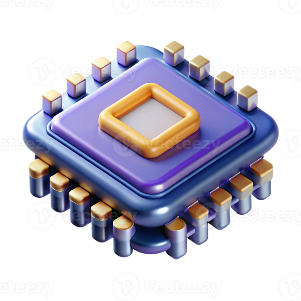 mesmerizing iconic Ultra-detailed, professional render of an isolated cutout of a quantum computer processor, next-generation computing technology with Transparent Background png