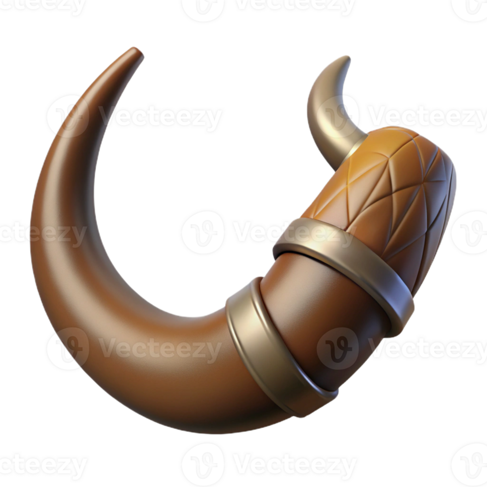 remarkable industrial Photorealistic, ultra-detailed, hyper-specific professional render, isolated cutout of a Minotaur's severed horn, intricate carvings visible with Transparent Background original png