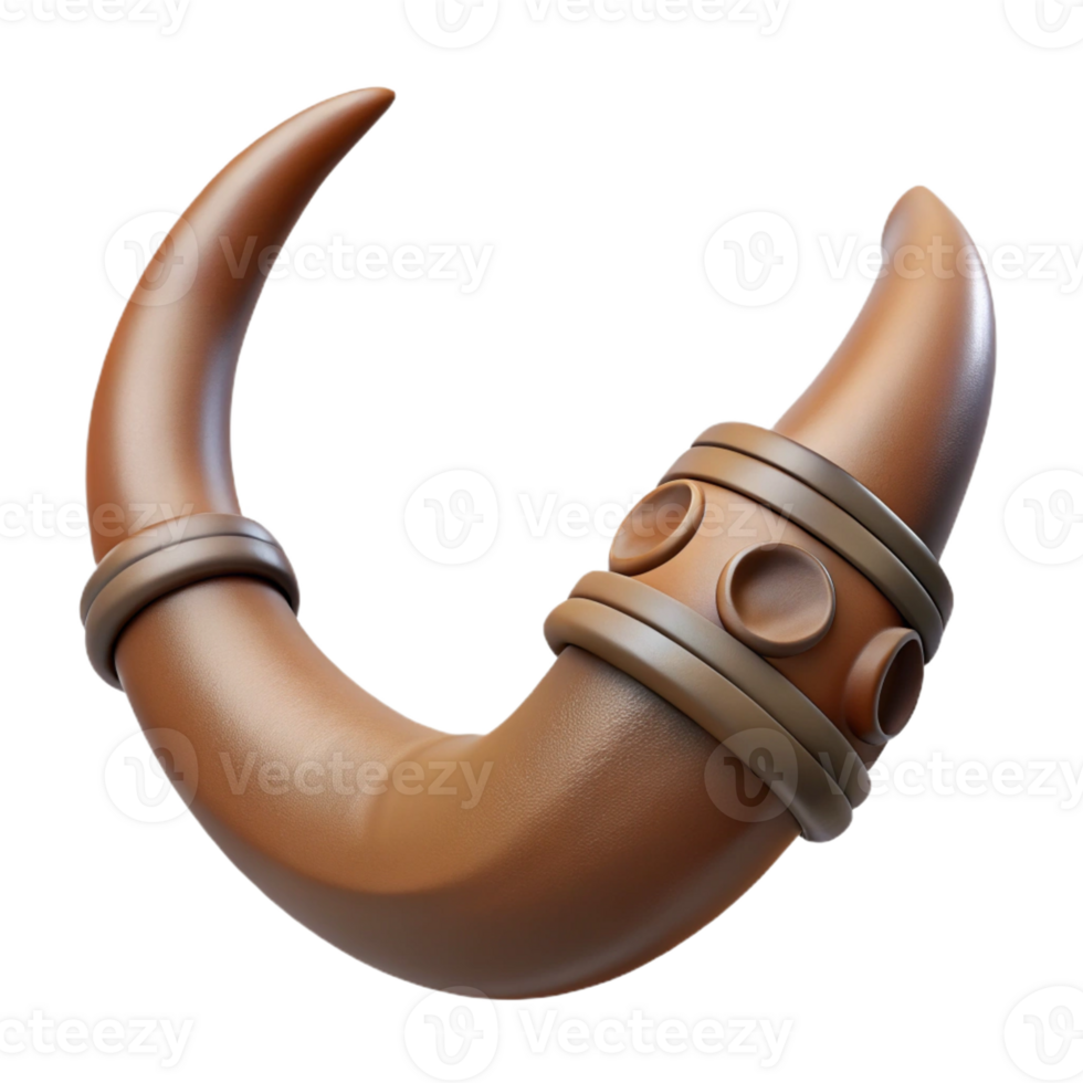 exquisite tropical Photorealistic, ultra-detailed, hyper-specific professional render, isolated cutout of a Minotaur's severed horn, intricate carvings visible with Transparent Background artisan png