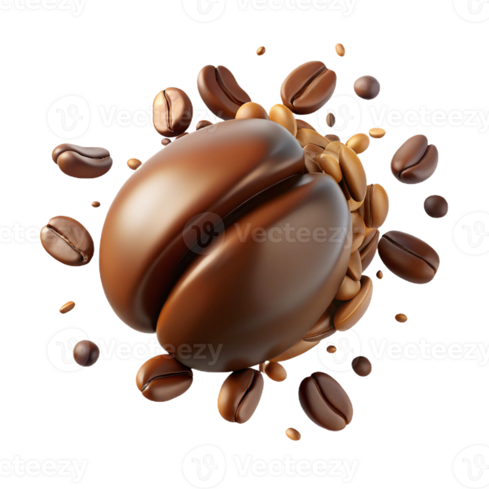 extraordinary unforgettable A single coffee bean exploding with coffee grounds with Transparent Background png