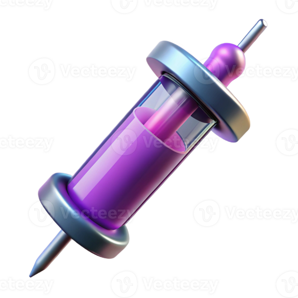 exquisite coveted Isolated cutout of a photorealistic, ultra-detailed, professional render of a single cyberpunk syringe filled with nanites with Transparent Background png