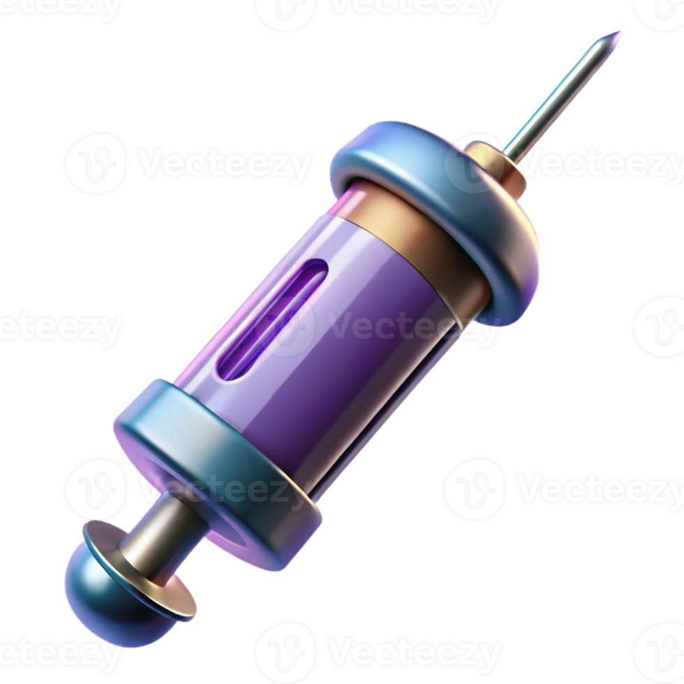 exquisite creative Isolated cutout of a photorealistic, ultra-detailed, professional render of a single cyberpunk syringe filled with nanites with Transparent Background studio quality png