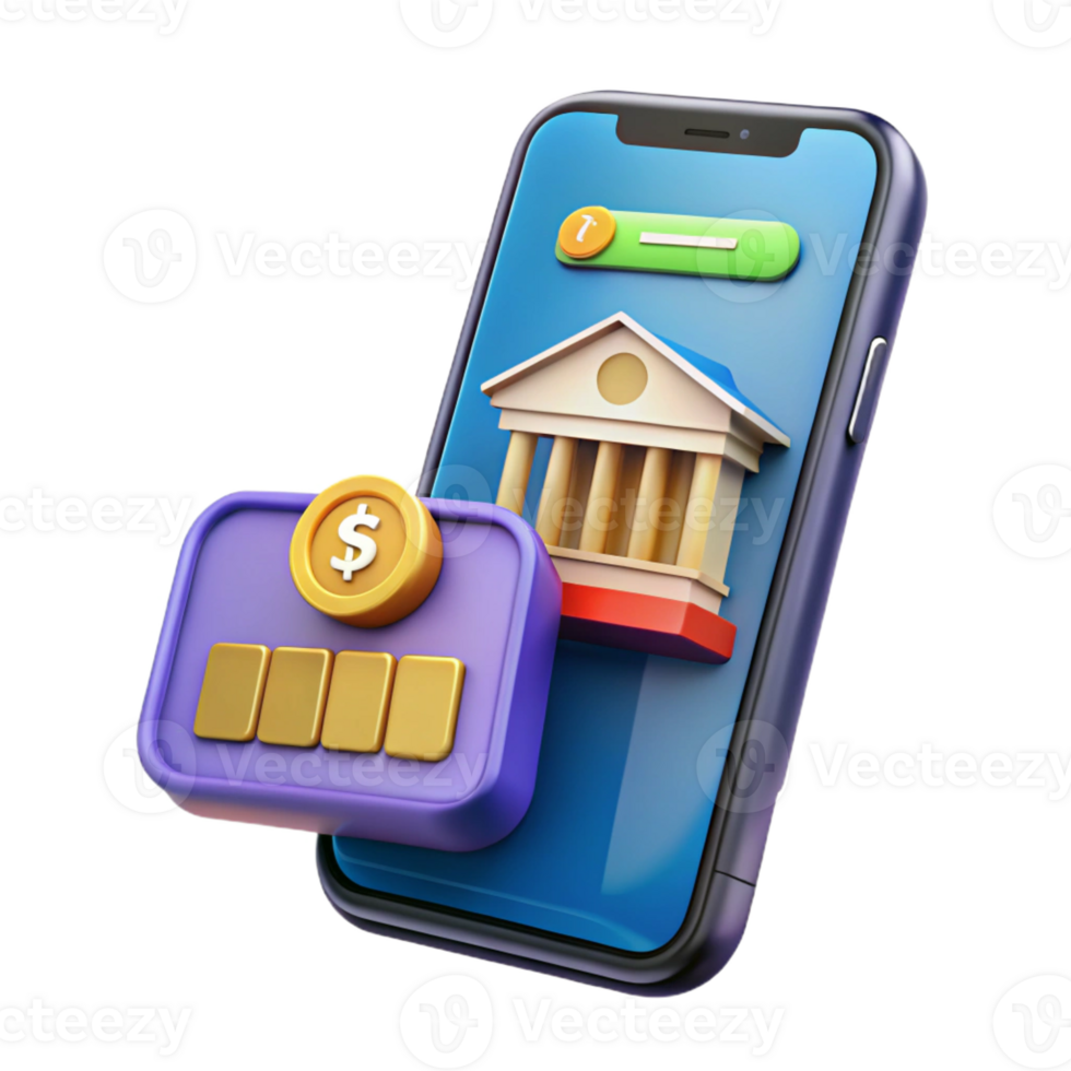 elegant futuristic Smartphone displaying mobile banking app with Transparent Background high quality png
