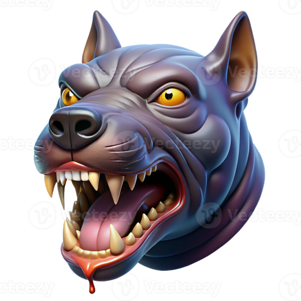 mysterious immaculate Ultra-detailed, isolated cutout, photorealistic render of Cerberus's middle head, snarling, saliva dripping with Transparent Background high resolution png