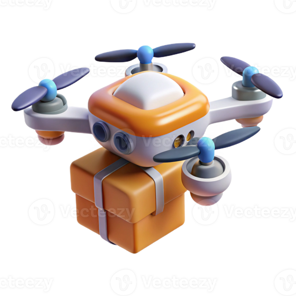 dramatic spectacular Delivery drone carrying a package with Transparent Background 8K png