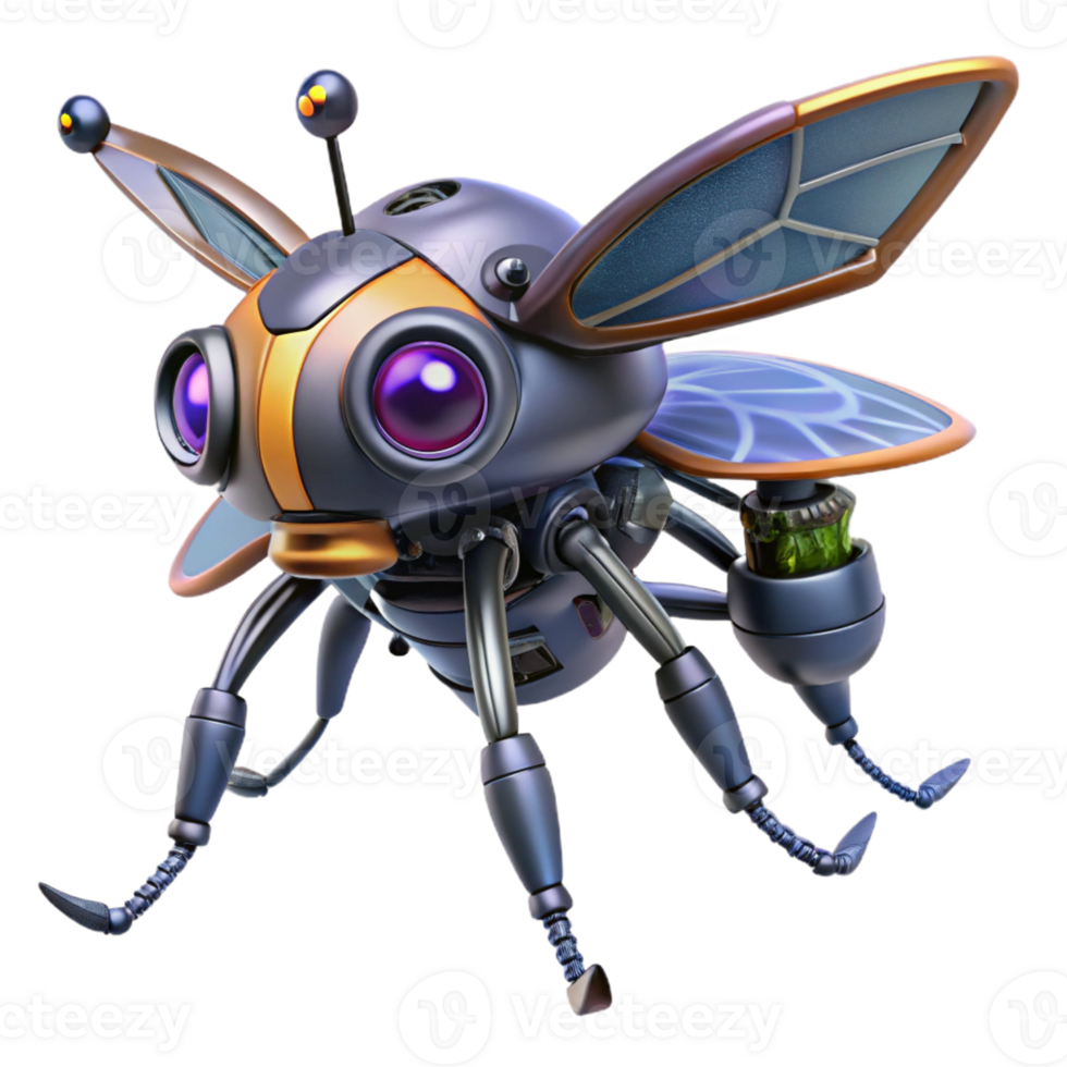 fascinating mysterious industrial Concept art style, isolated cutout of a hyper-detailed cyberpunk robotic insect drone with miniature cameras, professional render with Transparent Background 8K png