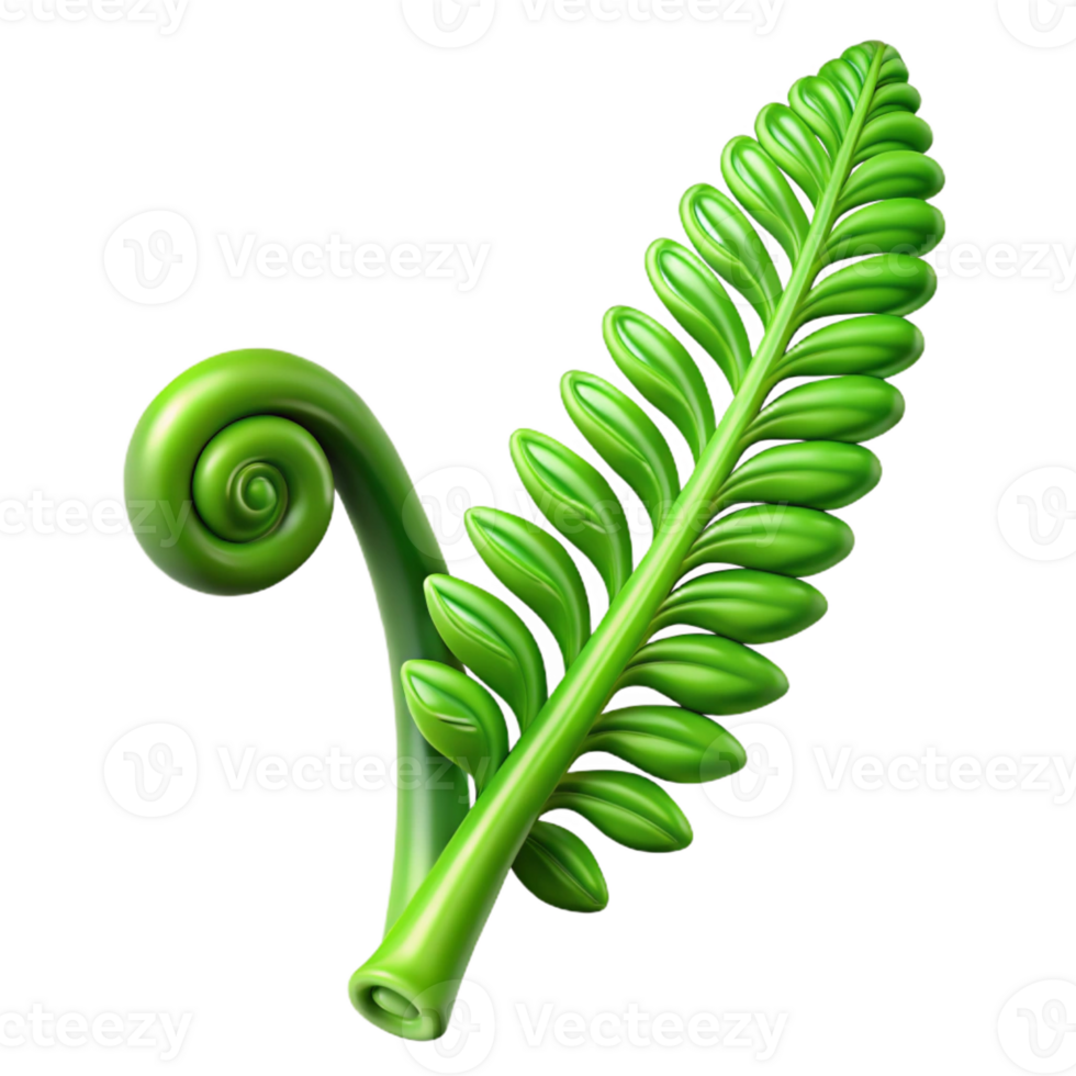 serene impressionist Green fern frond, unfurling with Transparent Background artisan png