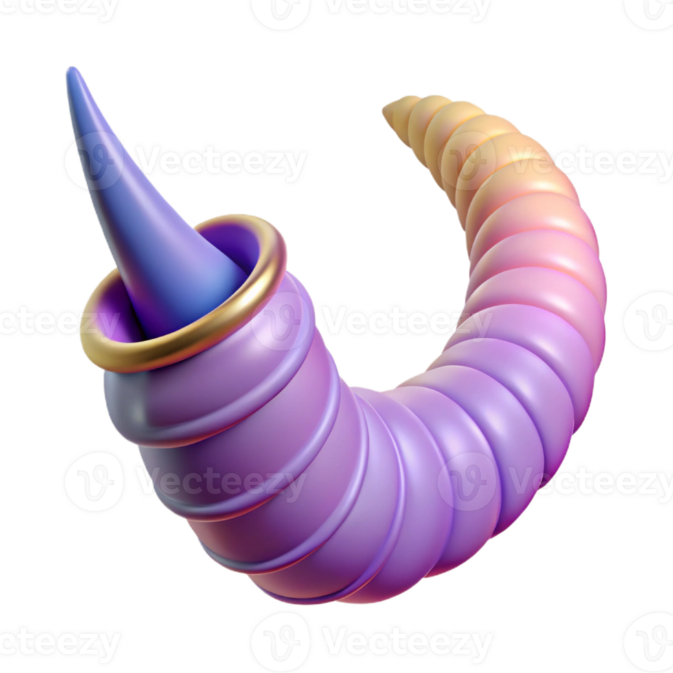 unforgettable impressionist Isolated cutout, ultra-detailed professional render of a single horn from a unicorn, spiraled perfectly with Transparent Background studio quality png
