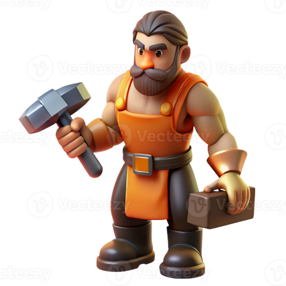 glorious distinguished Hephaestus, god of the forge, holding a hammer with Transparent Background png