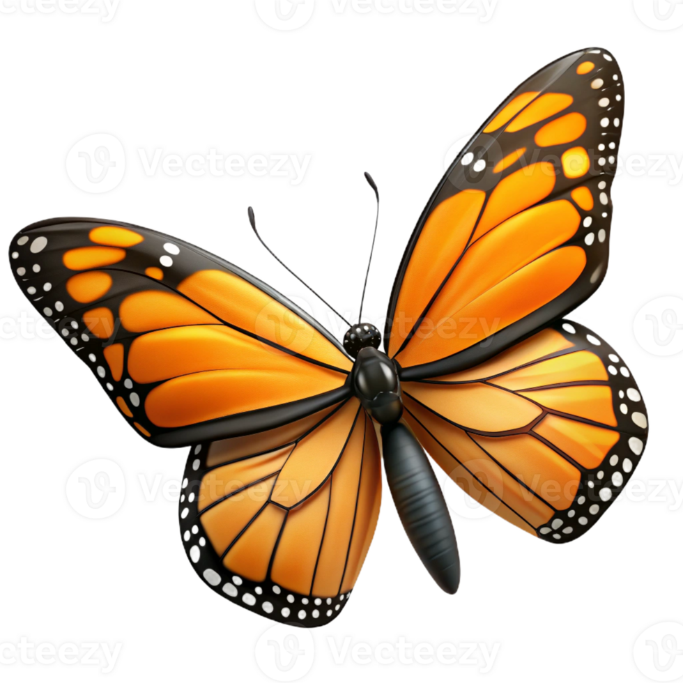dynamic magnificent Monarch butterfly, wings open with Transparent Background museum quality png