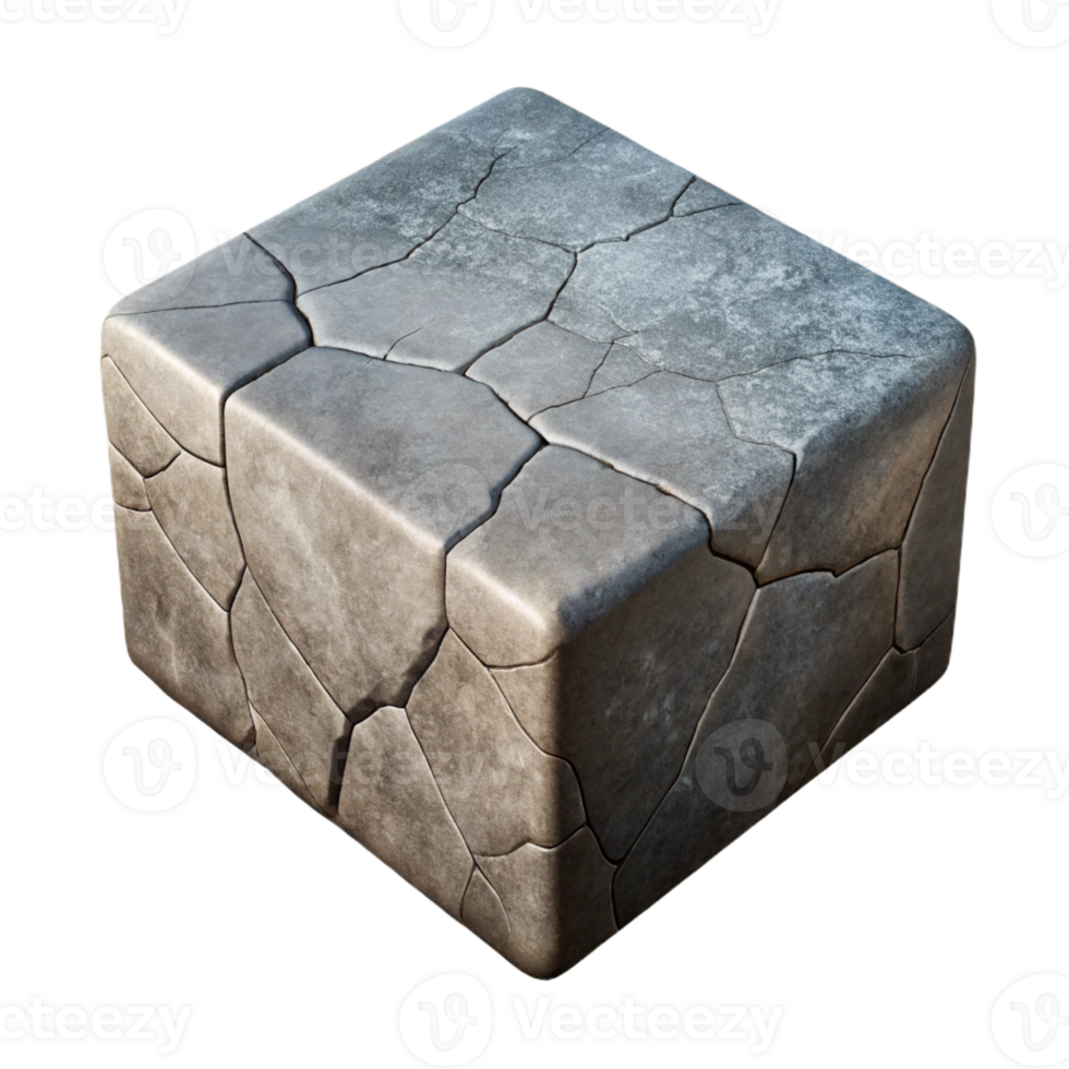 dazzling peaceful mid-century Photorealistic, ultra-detailed isolated cutout of a single, cracked, concrete block with Transparent Background flawless png