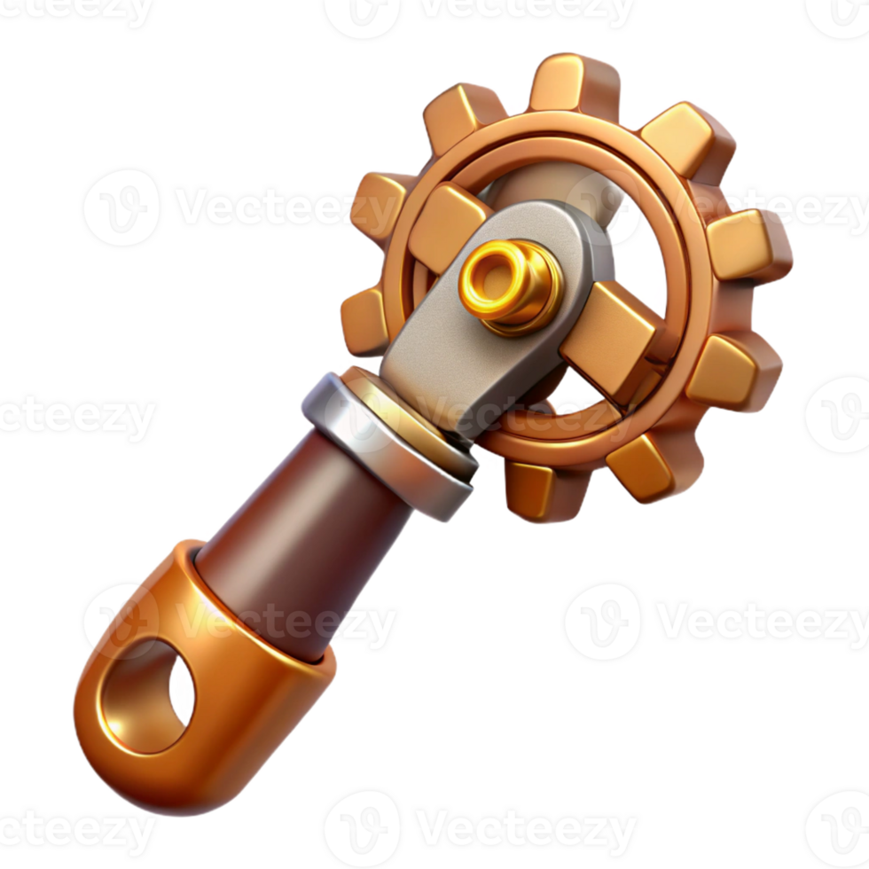 captivating memorable Steampunk wrench with adjustable gears and a brass handle with Transparent Background png