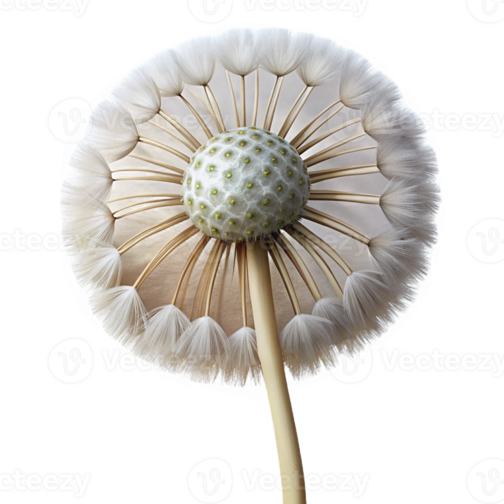 captivating tropical Hyper-specific, professional render, isolated cutout, photorealistic single, dandelion seed head with Transparent Background crisp png