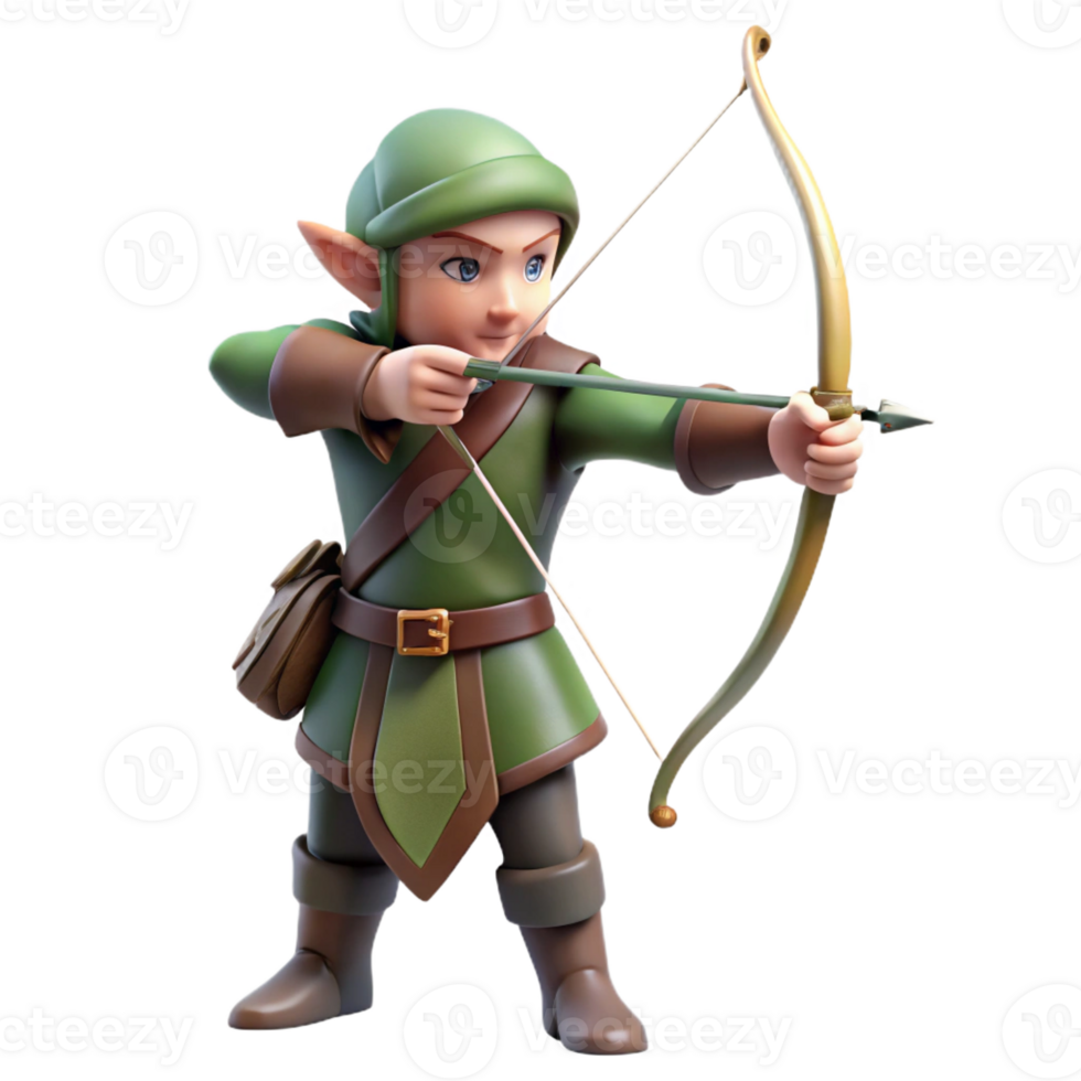 enchanting iconic A delicate elven archer, aiming a longbow, focused gaze with Transparent Background png