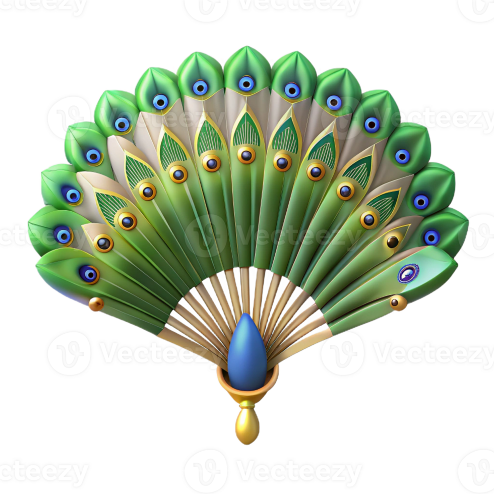 hypnotic minimalist Concept art style, isolated cutout of a single Art Nouveau fan with peacock feathers, photorealistic, ultra-detailed, professional render with Transparent Background luxury png
