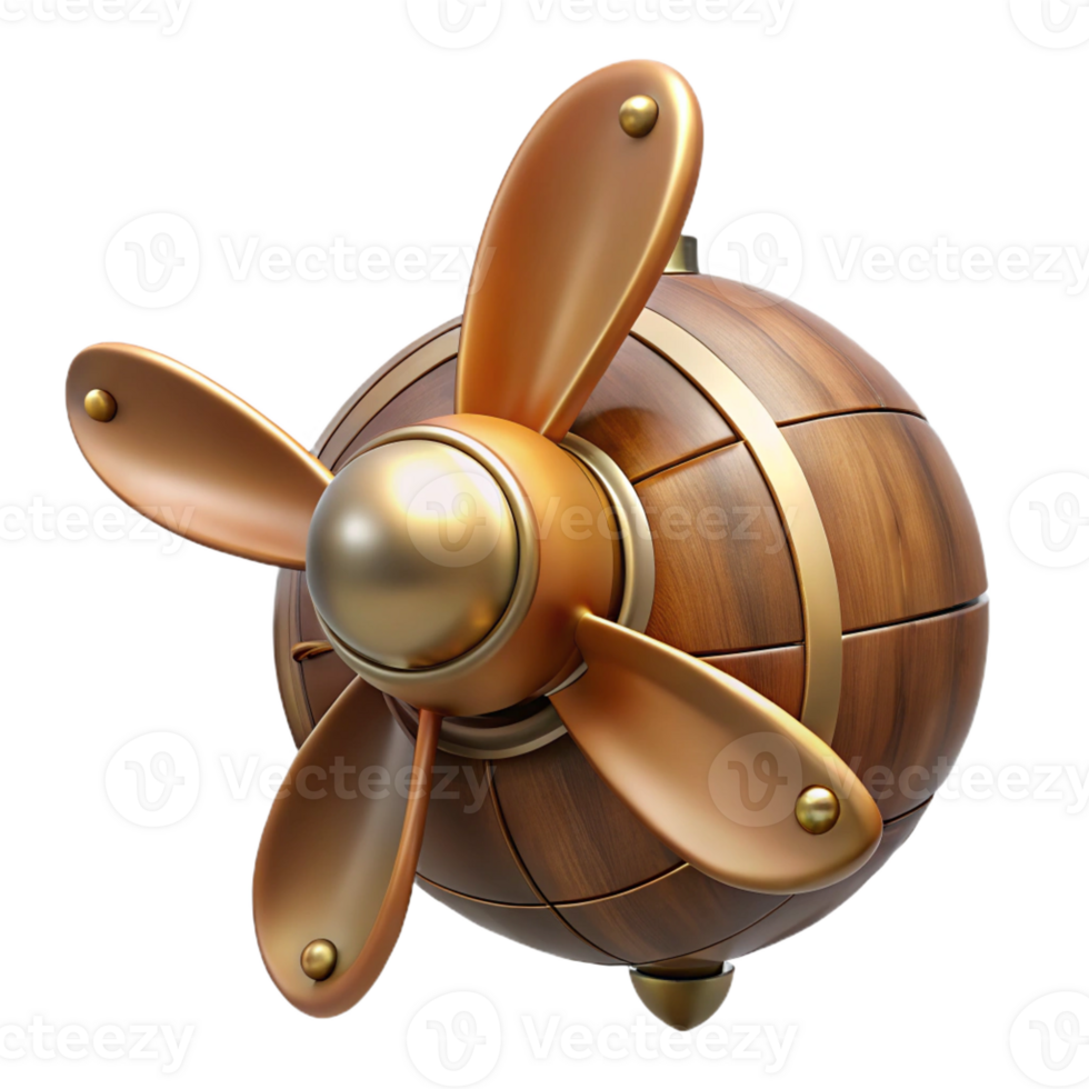 whimsical stunning Steampunk airship propeller made of polished wood and copper with Transparent Background elite png