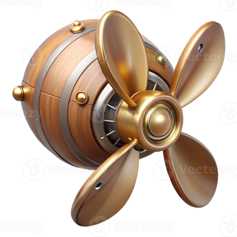 mesmerizing rustic Steampunk airship propeller made of polished wood and copper with Transparent Background premium png