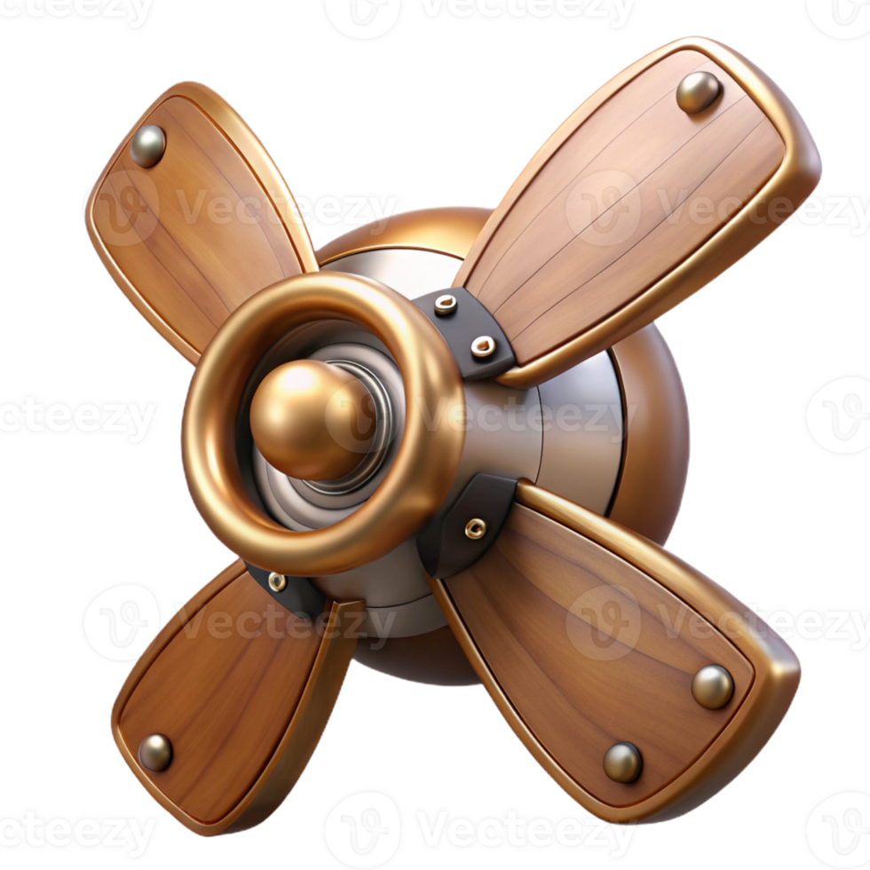 glorious whimsical nordic Steampunk airship propeller made of polished wood and copper with Transparent Background elite png