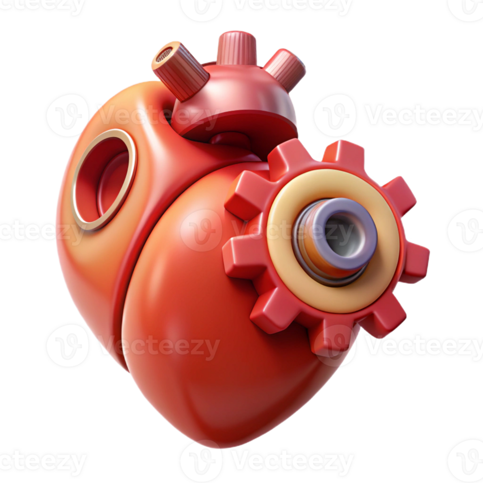 mysterious splendid Concept art style, isolated cutout of a biomechanical heart with exposed gears and pistons with Transparent Background crisp png