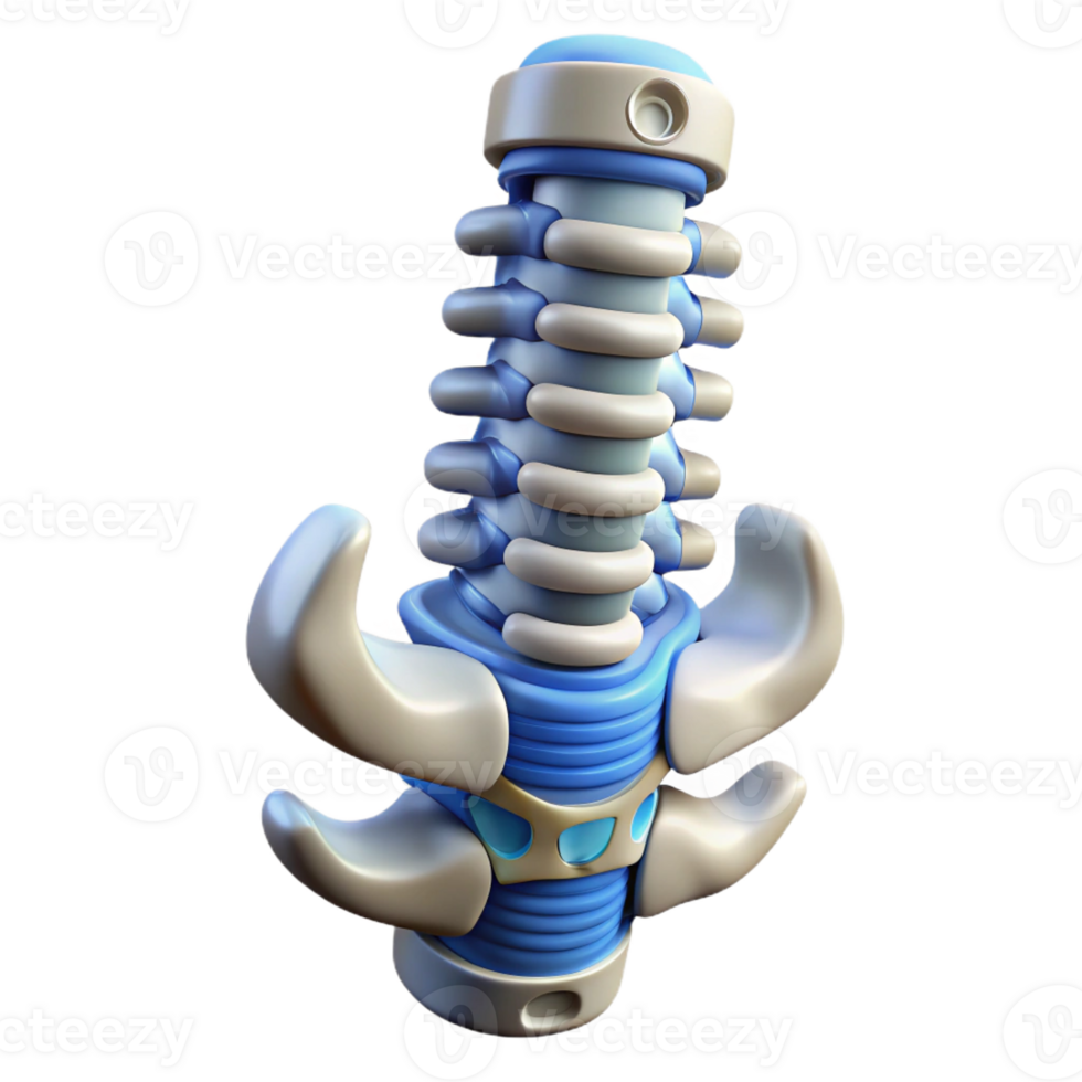 iconic minimalist Professional render, concept art style, biomechanical spine with integrated hydraulics, isolated cutout with Transparent Background precision png