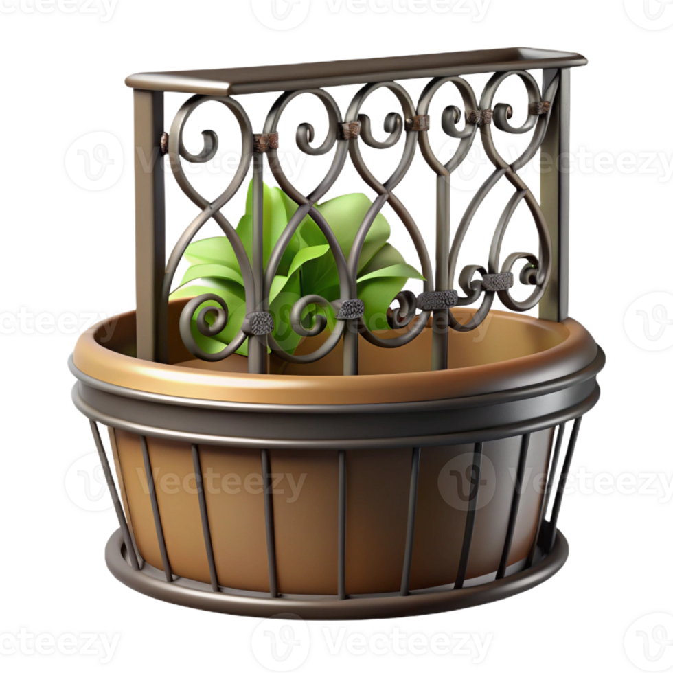 sumptuous memorable Balcony planter wrought iron design, with Transparent Background png