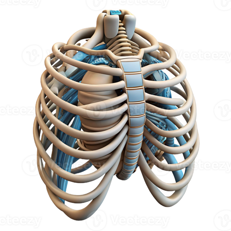 fascinating timeless Isolated cutout, ultra-detailed, biomechanical ribcage with interwoven wires and cables with Transparent Background png