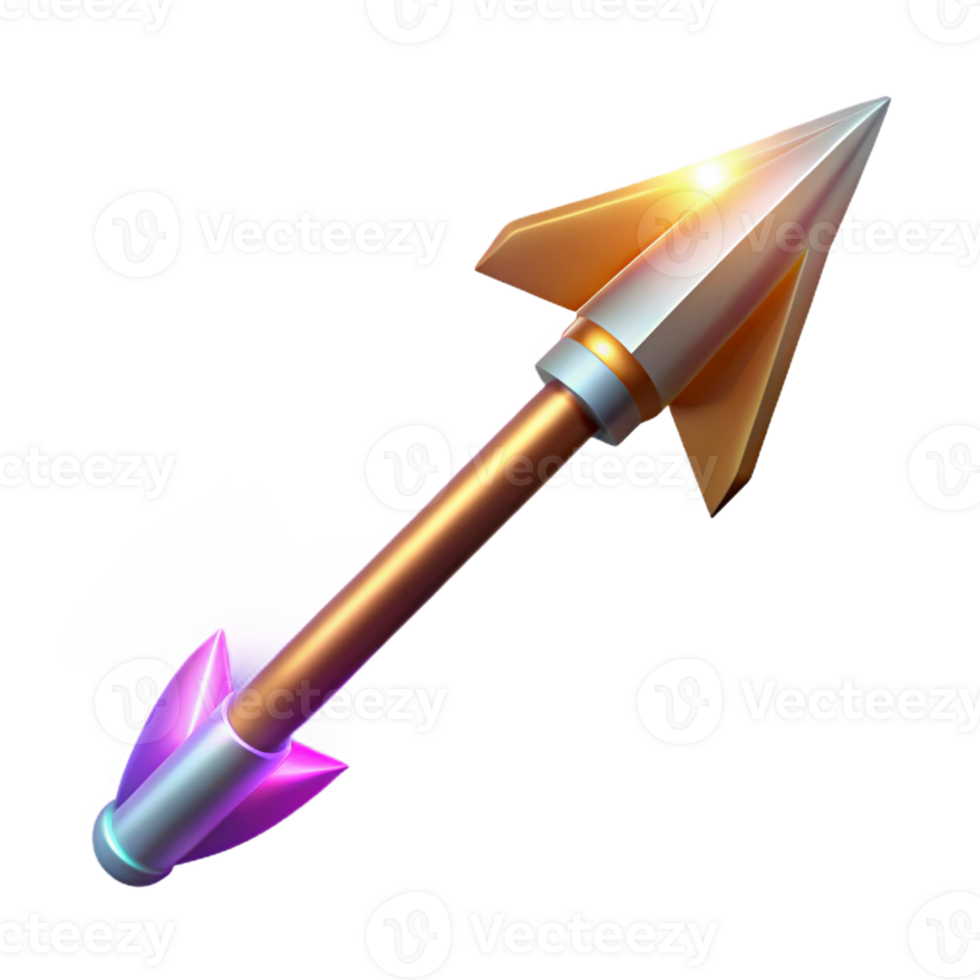 glorious memorable A detailed arrow, fletching and metal tip, magical glow with Transparent Background png