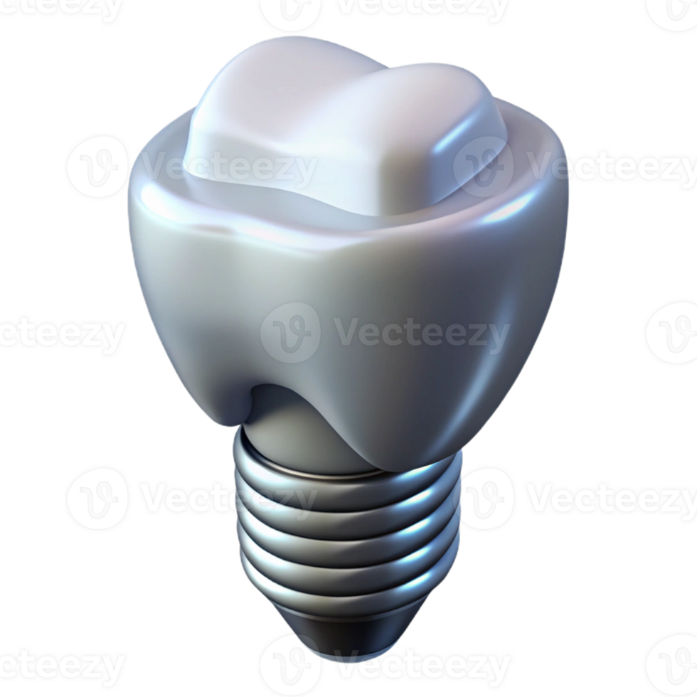 fascinating acclaimed Hyper-specific, photorealistic render of a single biomechanical tooth implant, isolated cutout with Transparent Background png