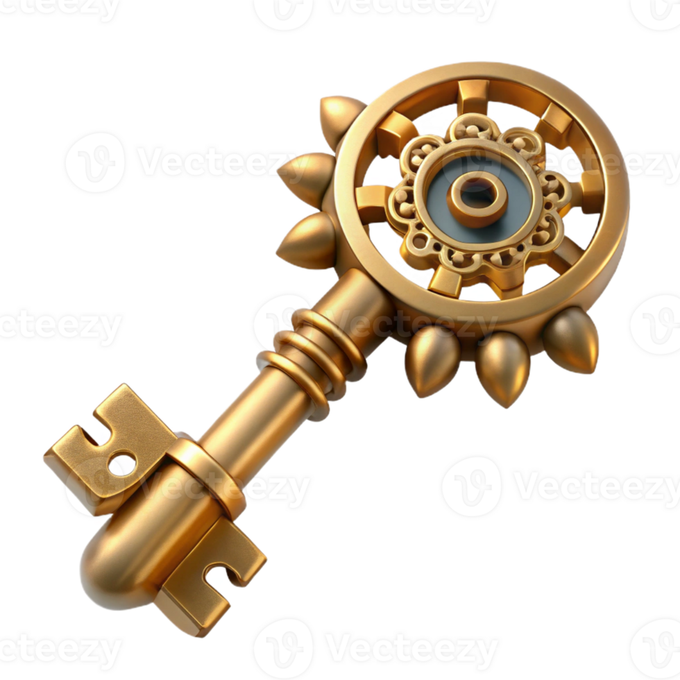 beautiful quintessential Steampunk key with intricate carvings and clockwork details with Transparent Background png