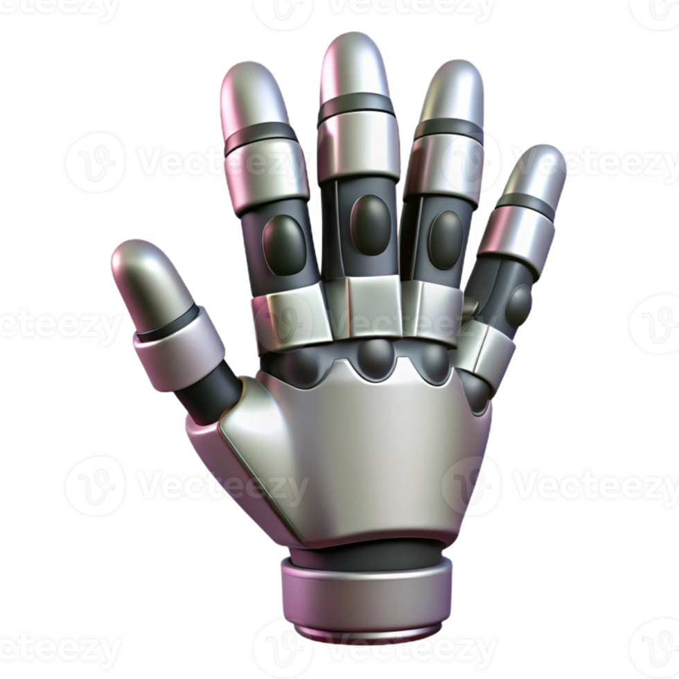 fascinating joyful traditional Concept art style, professional render of a biomechanical hand with articulated fingers, isolated cutout with Transparent Background exclusive png