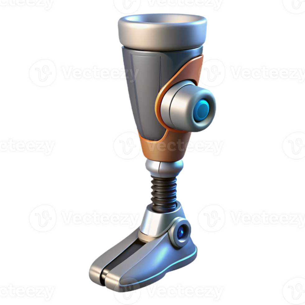 extraordinary melancholic urban Professional render, concept art style, biomechanical leg prosthesis with hydraulic suspension, isolated cutout with Transparent Background top-tier png