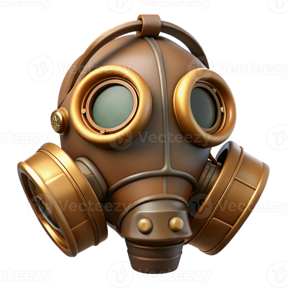 fascinating unparalleled Steampunk gas mask with brass filters and leather straps with Transparent Background png