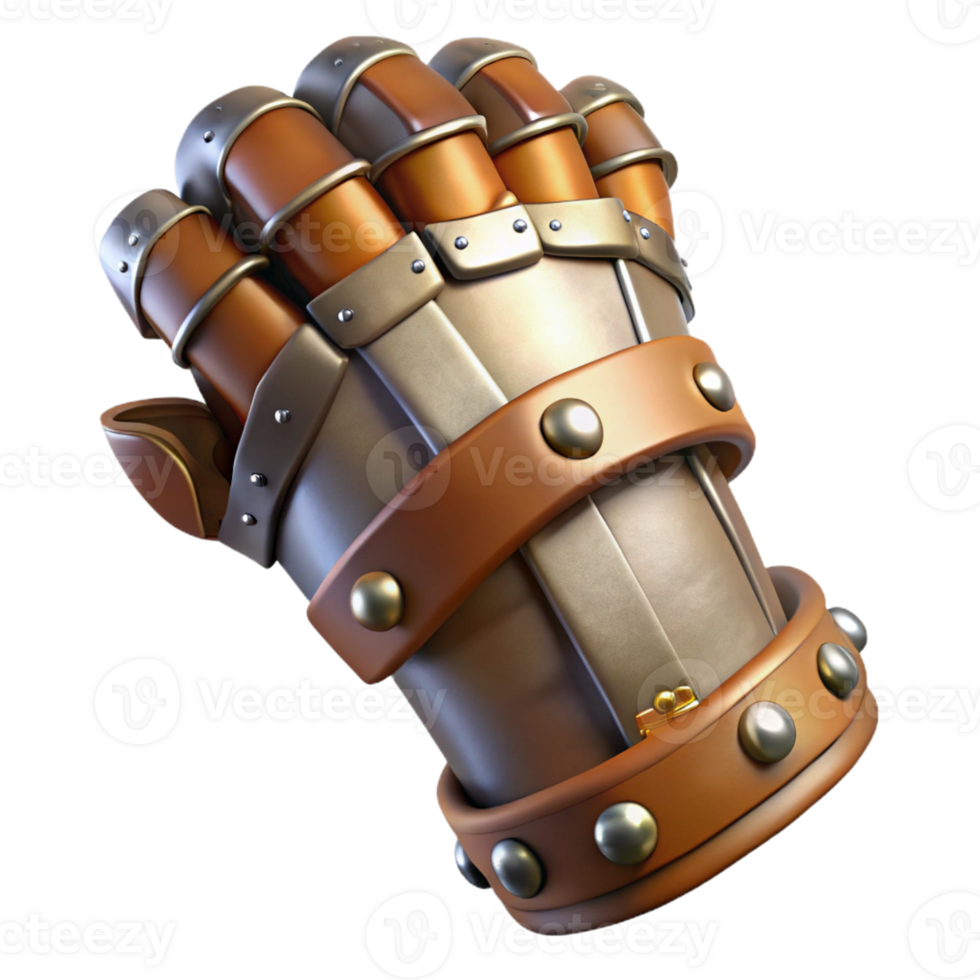 beautiful elegant A detailed gauntlet, metal plates, leather straps with Transparent Background impeccable png
