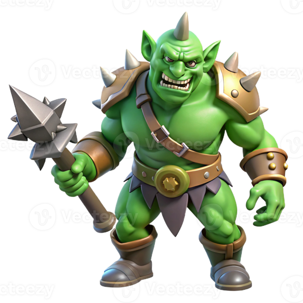 enchanting romantic renaissance A fierce orc warrior, wielding a spiked club with Transparent Background exclusive png
