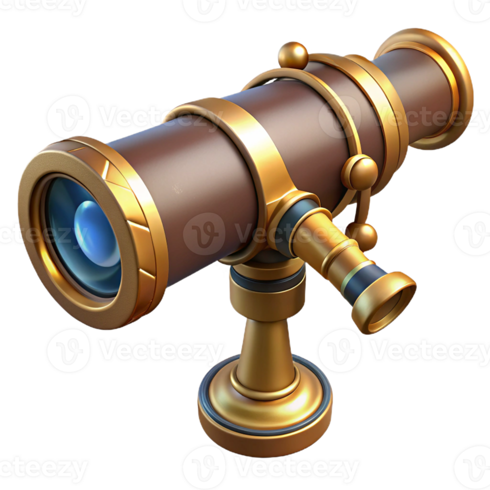 pristine avant-garde Steampunk telescope with brass tubing and magnifying lenses with Transparent Background high quality png