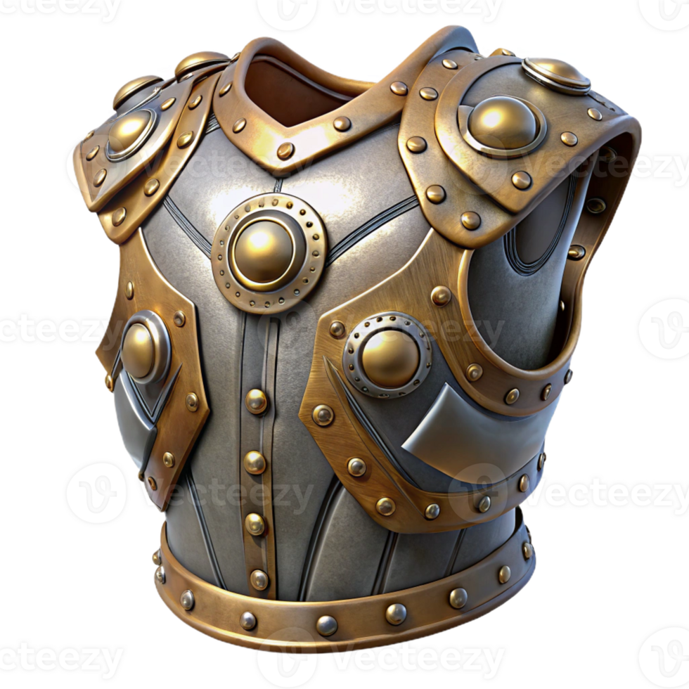 extraordinary timeless Steampunk armor breastplate with intricate metalwork and rivets with Transparent Background png