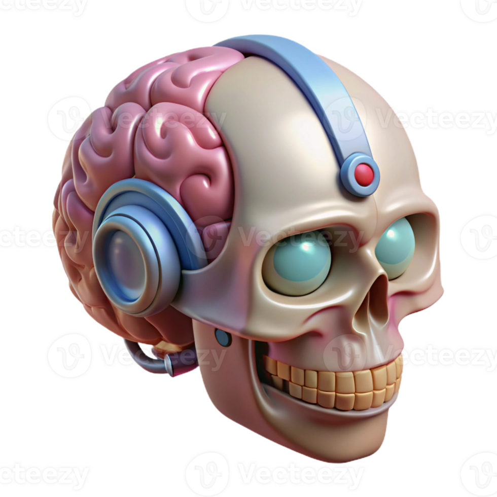 fascinating dynamic retro Professional render, concept art style, biomechanical cranial implant with integrated communication system, isolated cutout with Transparent Background top-tier png