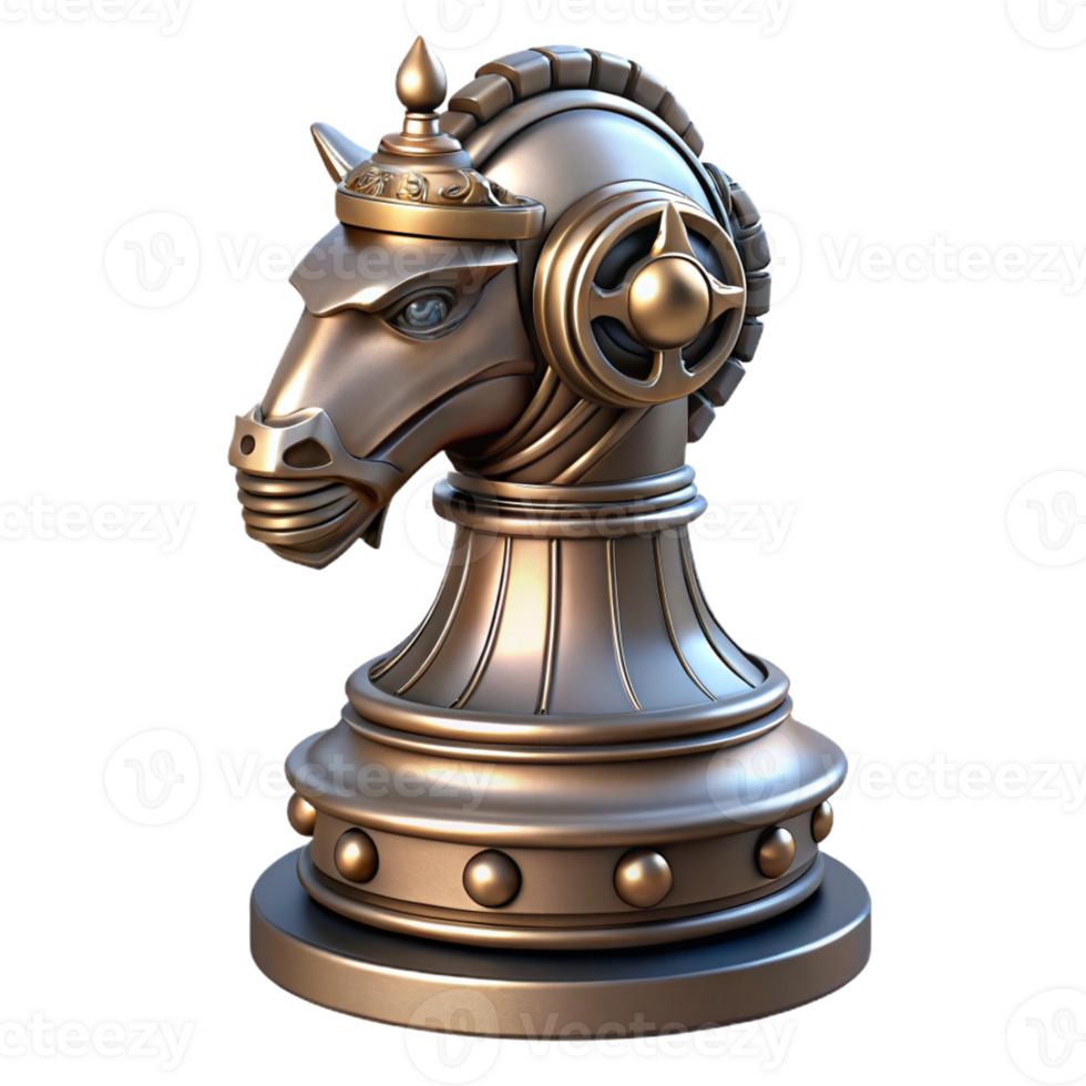 sumptuous distinguished Steampunk chess piece knight with intricate metalwork with Transparent Background png