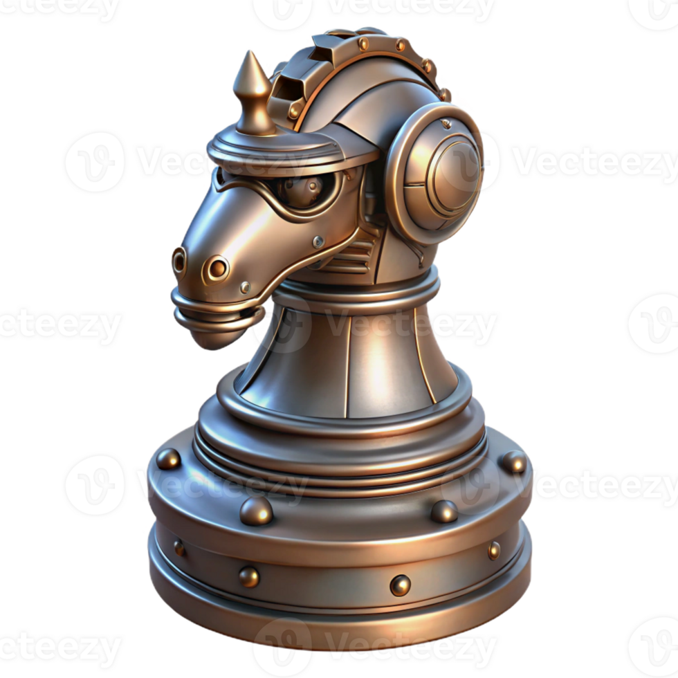hypnotic urban Steampunk chess piece knight with intricate metalwork with Transparent Background handcrafted png