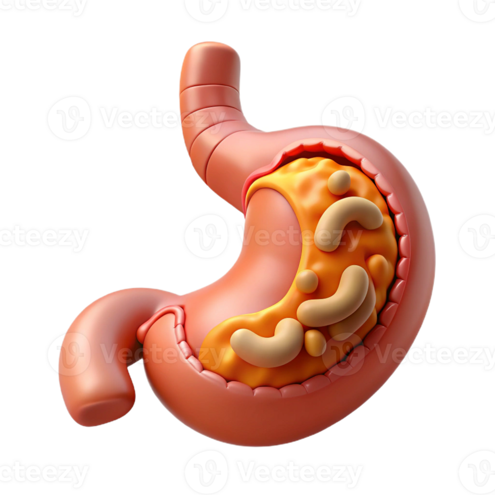 extraordinary tranquil abstract Isolated cutout, concept art style biomechanical stomach with digestive enzymes and nutrient absorption system Ultra-detailed with Transparent Background expertly shot png