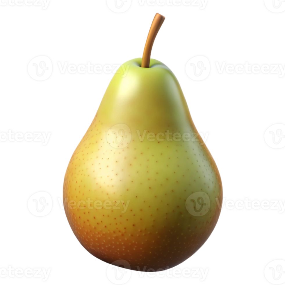 whimsical vibrant Photorealistic, ultra-detailed, hyper-specific professional render of a single ripe Bartlett pear, isolated cutout with Transparent Background luxury png