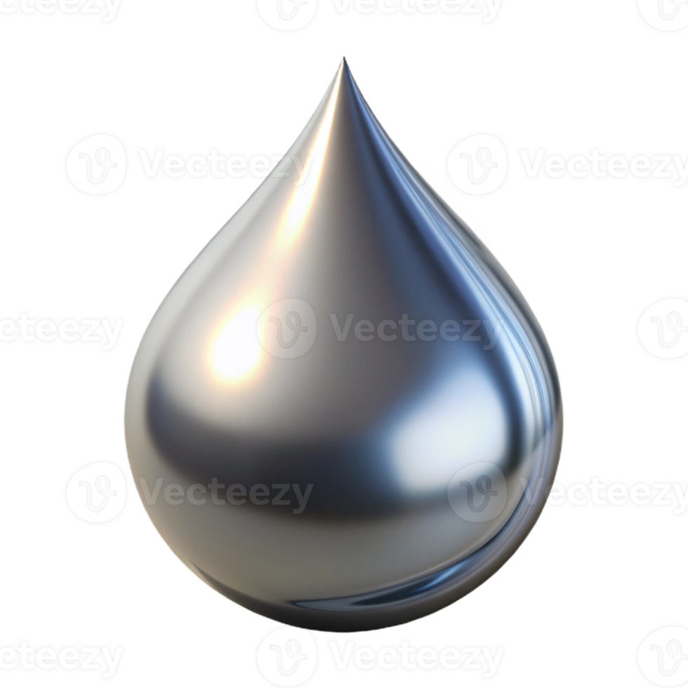elegant acclaimed Photorealistic, ultra-detailed isolated cutout of a single, morphing, liquid metal droplet with Transparent Background png