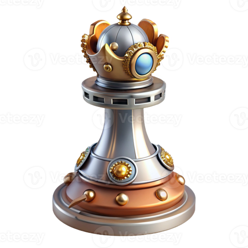 pristine vintage Steampunk chess piece queen with intricate metalwork and jewels with Transparent Background professional png