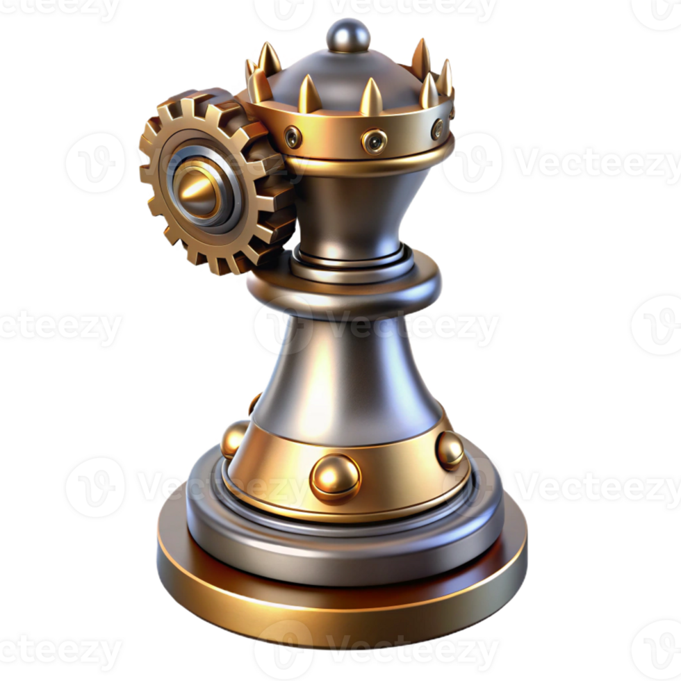 hypnotic passionate rustic Steampunk chess piece king with intricate metalwork and gears with Transparent Background masterfully captured png